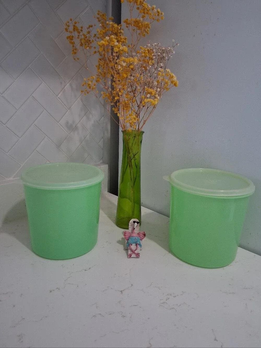 Set of 2 Light Green Tupperware Super Seal Plastic Containers with Lids